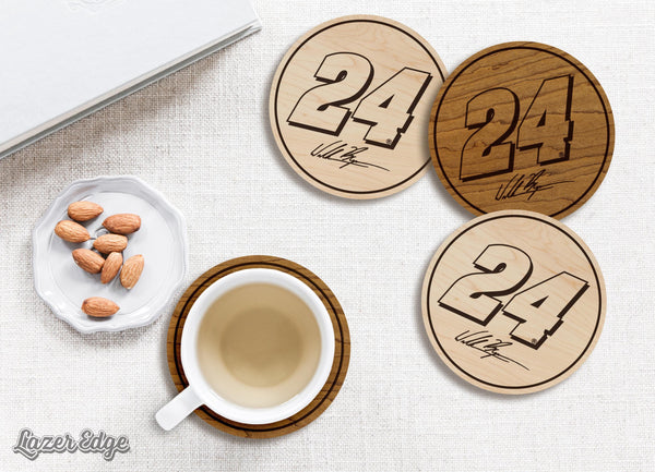 William Byron #24 Wooden Coaster  | Crafted from Cherry and Maple Wood | Made in USA | Officially Licensed by Hendrick Motorsports
