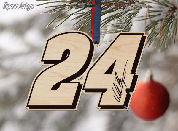 William Byron #24 Wooden Ornament  | Crafted from Cherry and Maple Wood | Made in USA | Officially Licensed by Hendrick Motorsports
