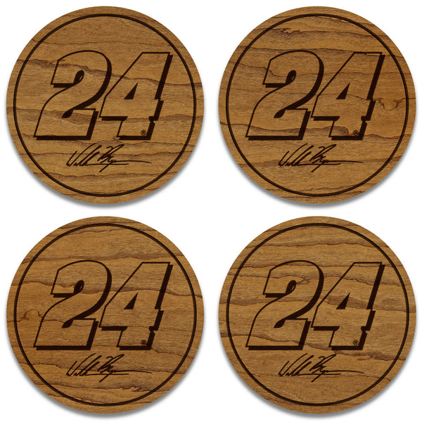 William Byron #24 Wooden Coaster 4-Pack | Crafted from Cherry and Maple Wood | Made in USA | Officially Licensed by Hendrick Motorsports