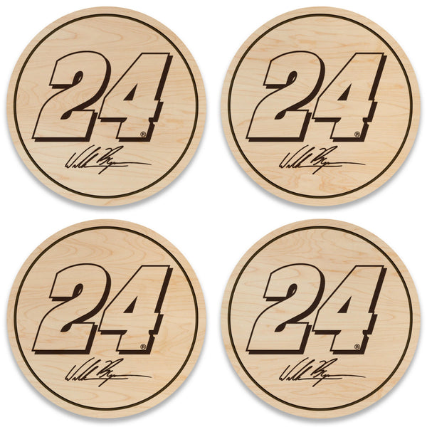 William Byron #24 Wooden Coaster 4-Pack | Crafted from Cherry and Maple Wood | Made in USA | Officially Licensed by Hendrick Motorsports