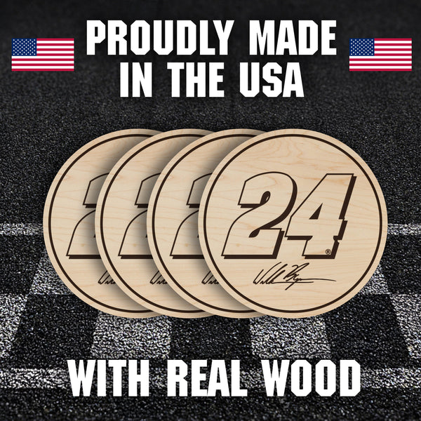William Byron #24 Wooden Coaster 4-Pack | Crafted from Cherry and Maple Wood | Made in USA | Officially Licensed by Hendrick Motorsports