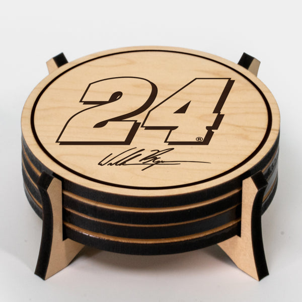 William Byron #24 Wooden Coaster 4-Pack | Crafted from Cherry and Maple Wood | Made in USA | Officially Licensed by Hendrick Motorsports