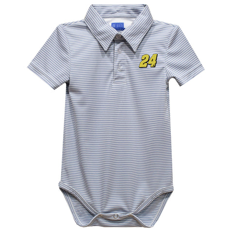 William Byron Vive La Fete Polo Pencil Stripe Bodysuit - Gray