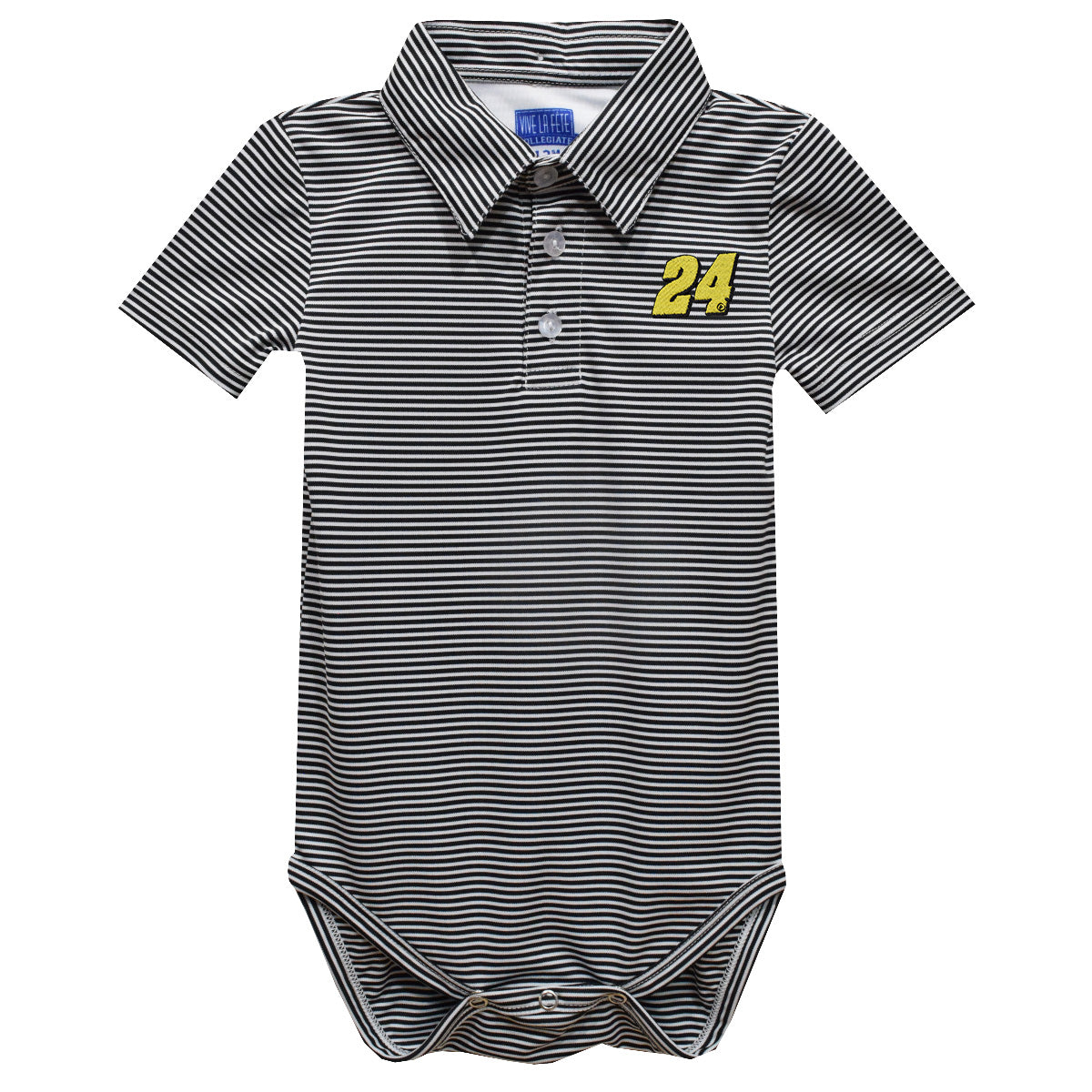 William Byron Vive La Fete Polo Pencil Stripe Bodysuit - Black