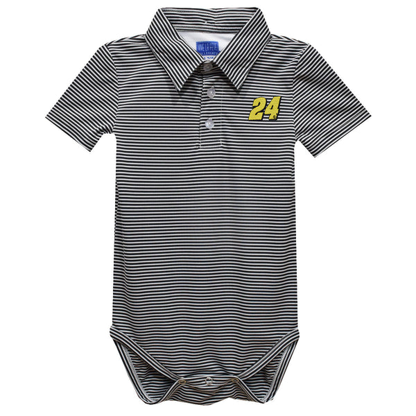 William Byron Vive La Fete Polo Pencil Stripe Bodysuit - Black