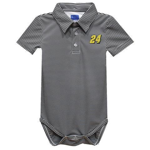 William Byron Vive La Fete Polo Pencil Stripe Bodysuit - Black
