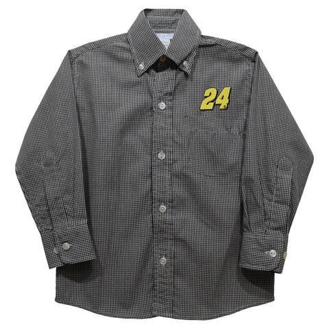 William Byron Vive La Fete Gingham Button Down Long Sleeve Shirt - Black