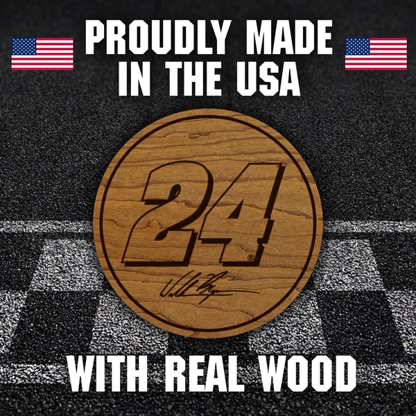 William Byron #24 Wooden Coaster  | Crafted from Cherry and Maple Wood | Made in USA | Officially Licensed by Hendrick Motorsports
